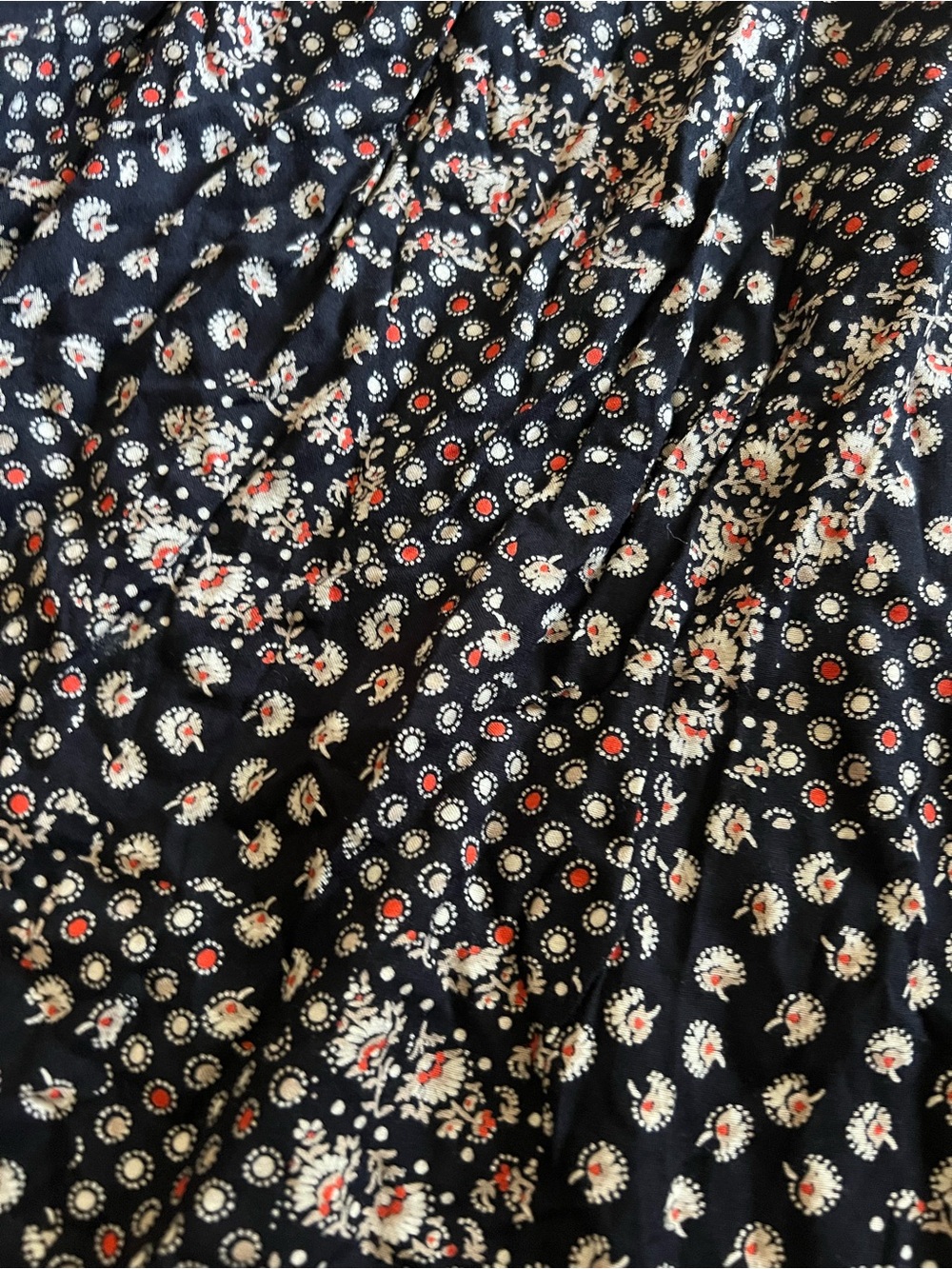 Orvis Indie Vintage Black Midi Skirt with Pink Floral Dots - Picture 2 of 8